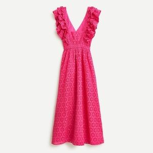 J Crew Pink Eyelet Ruffle Sleeve Maxi Dress